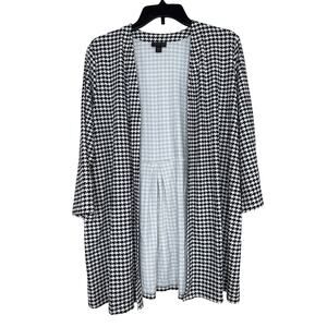 J. Jill Wearever Houndstooth Open Front Jacket Black White Medium Petite